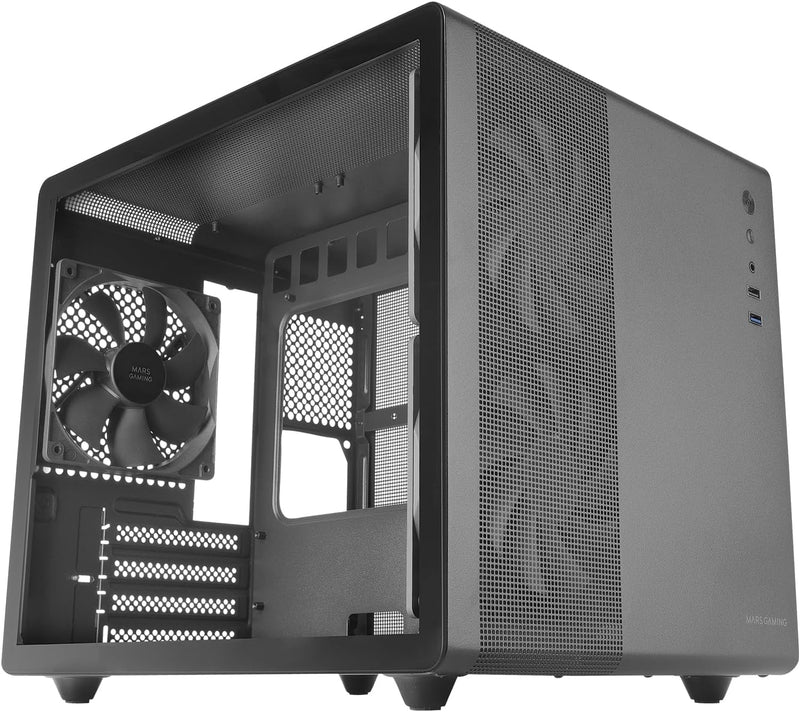 Mars Gaming MC-MPRO Schwarz, Professionelles Kompaktes Micro-ATX-Gehäuse, Volles Seitenfenster Gehär