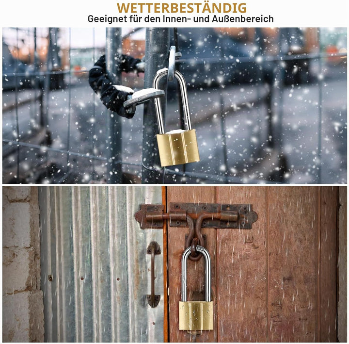 Diyife [2 Stück] Messing Vorhängeschloss mit 6 Schlüssel, 6mm Bügelstärke, Massiver Messing-Schloss,