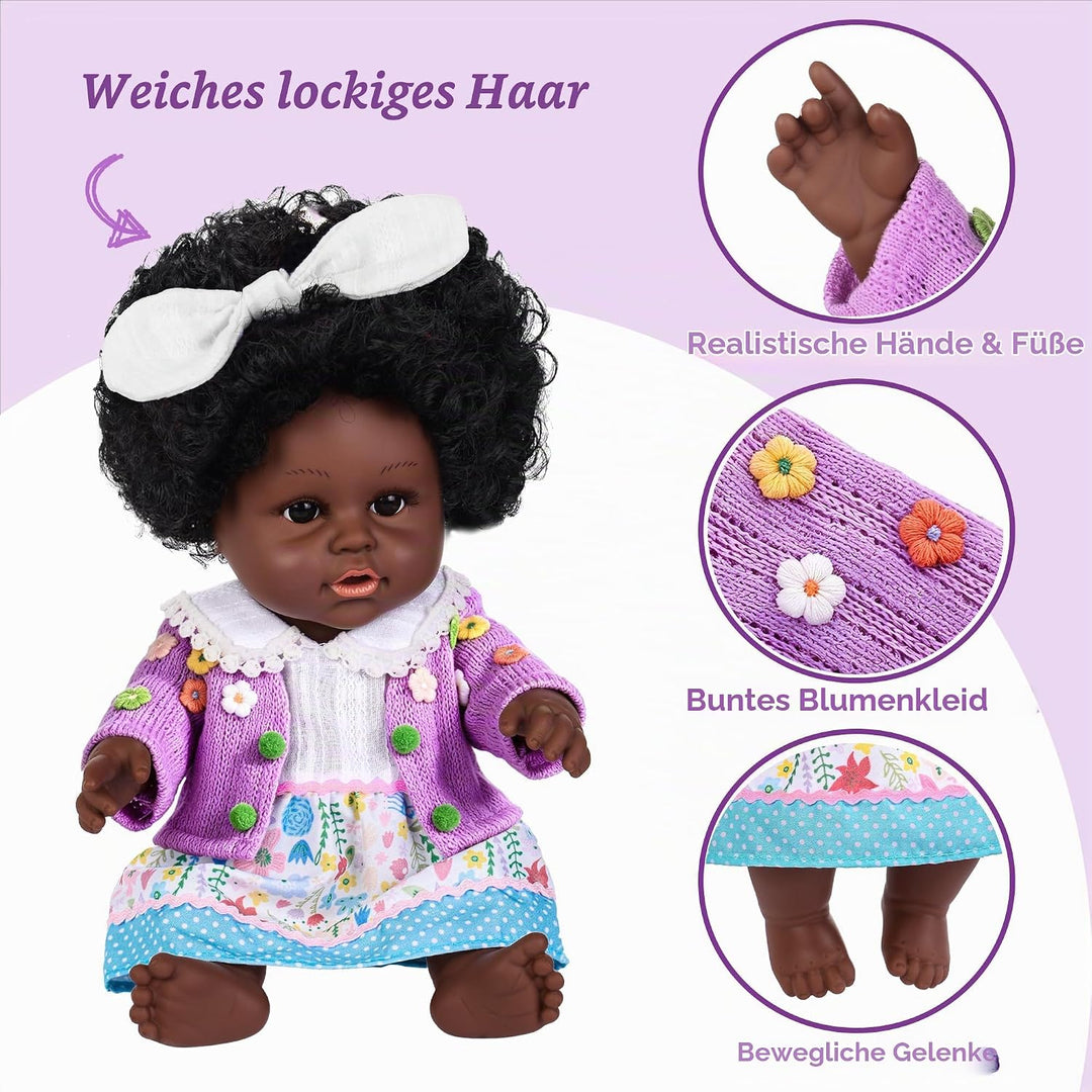 40 cm / 12 Zoll Schwarze Baby-Entchen mit Spielzeug-Hasen Zubehörset - afroamerikanische Baby-Entche