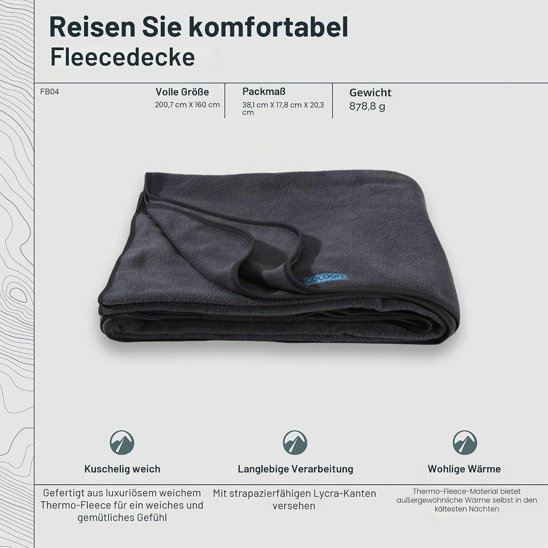COCOON Premium Reise-Fleecedecke, gemütlich, weich, warm, Anthrazit Dunkelgrau, Dunkelgrau