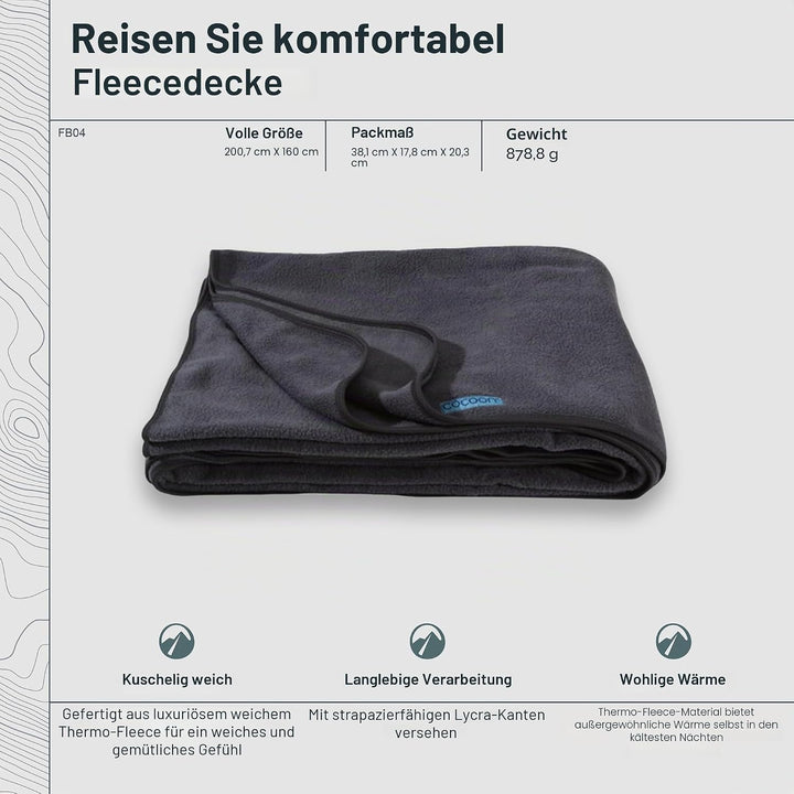 COCOON Premium Reise-Fleecedecke, gemütlich, weich, warm, Anthrazit Dunkelgrau, Dunkelgrau