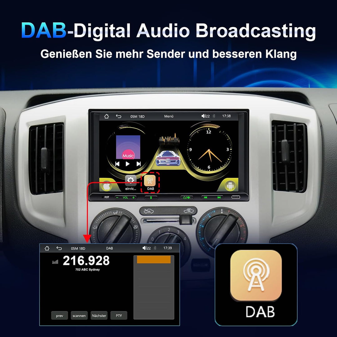 Doppel Din Radio mit Wireless CarPlay & Wireless Android Auto, Autoradio mit Navi 7 Zoll Bildschirm,