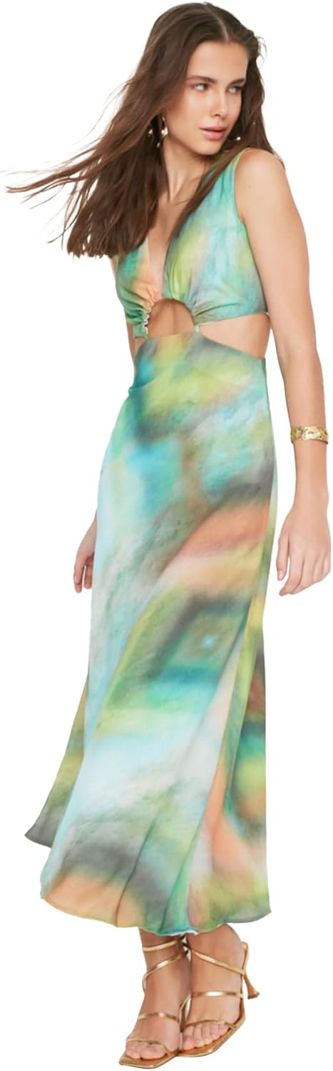 TRENDYOL Frau Design Maxi A-Linie Regular Fit Webstoff Kleid 38 Mehrfarbig, 38 Mehrfarbig