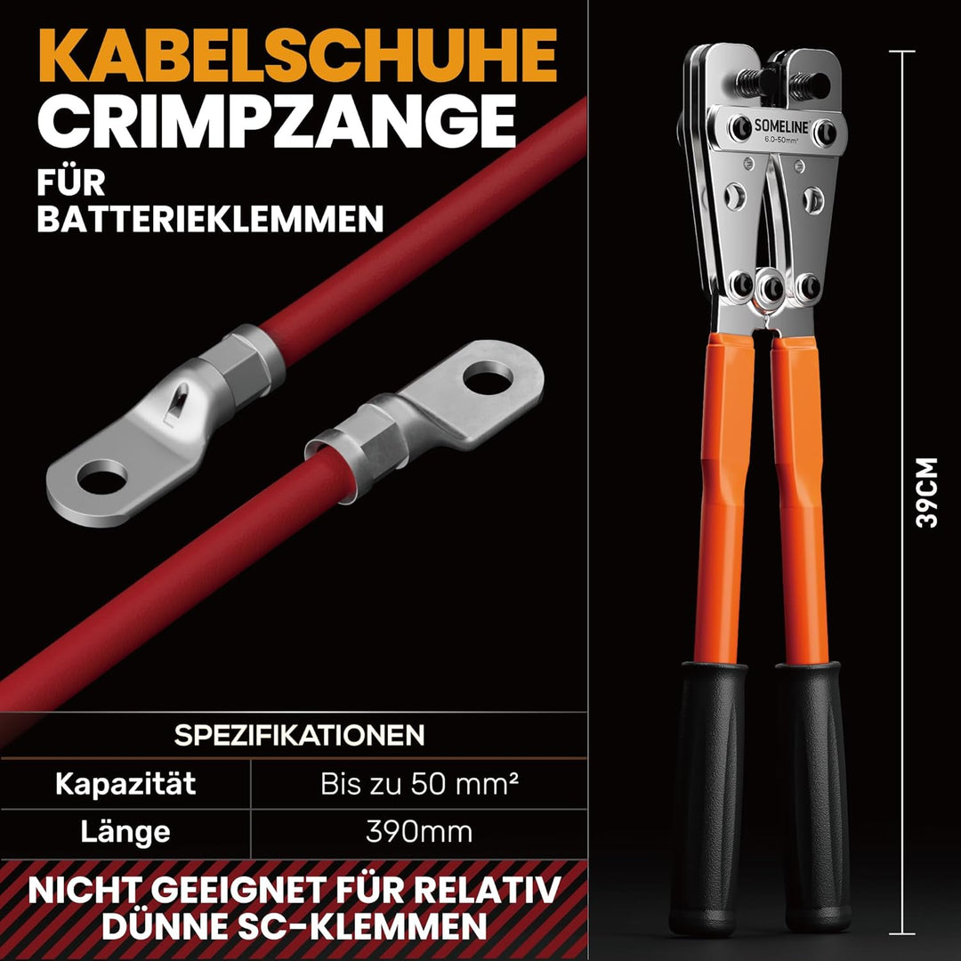 Crimpzange Kabelschuhe Set,Rohrkabelschuh Zange 6-50 mm²,Ringkabelschuhe Verzinnte Bolzenloch Kupfer