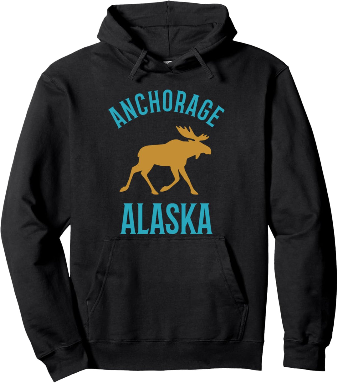 Anchorage Alaska mit lustigem laufendem Elch-Design-Souvenir Pullover Hoodie