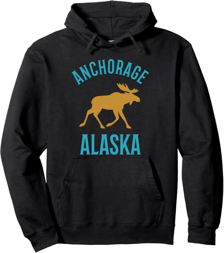 Anchorage Alaska mit lustigem laufendem Elch-Design-Souvenir Pullover Hoodie