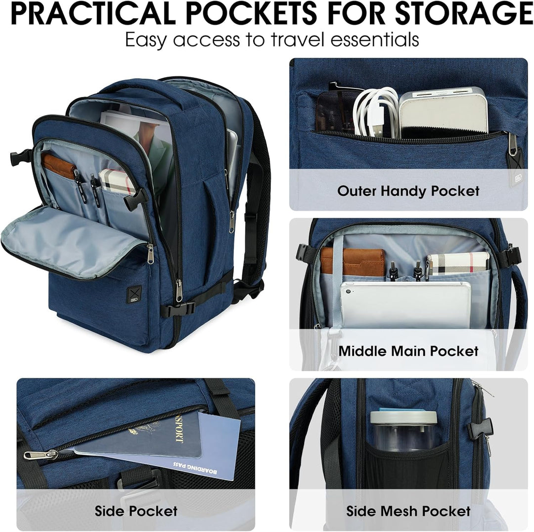 WANDF Handgepäck Rucksack 40x20x25cm für Ryanair Airlines, Untersitz-Reise-Handgepäck-Tasche mit Nas
