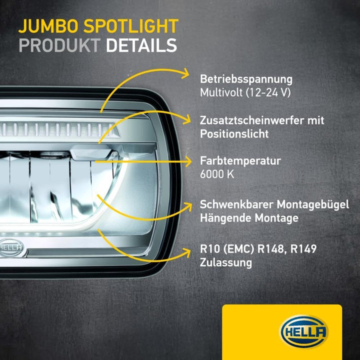 HELLA - LED-Fernscheinwerfer - Jumbo LED - ECE-R148/E24 5931/ECE-R10/E1 9032/ECE-R149 - 1FE 016 773-