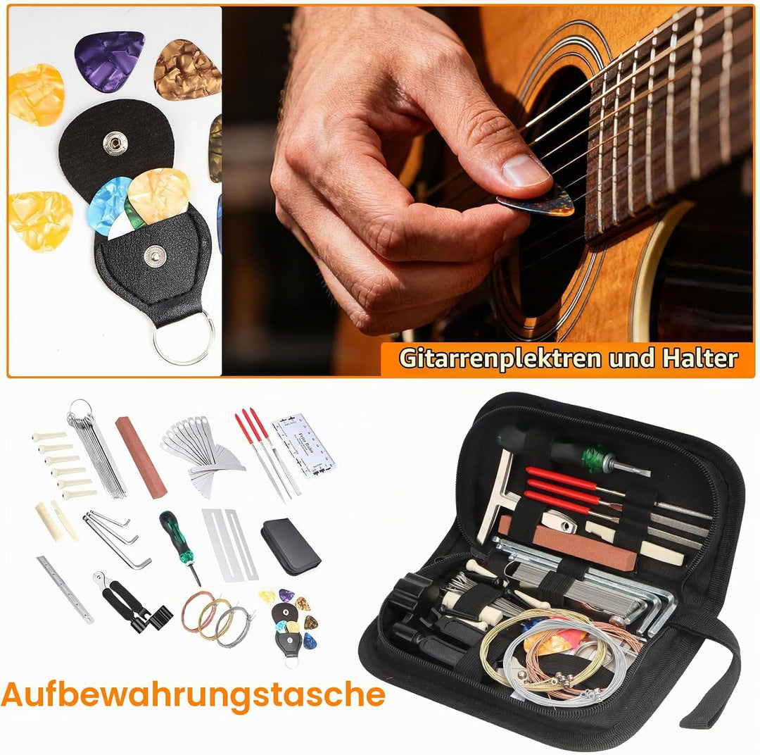 63 Stück Gitarren-Reparatur-Set, Gitarrenpflege-Reinigungs-Werkzeug-Set mit Sattel, Steg, Stimmgerät