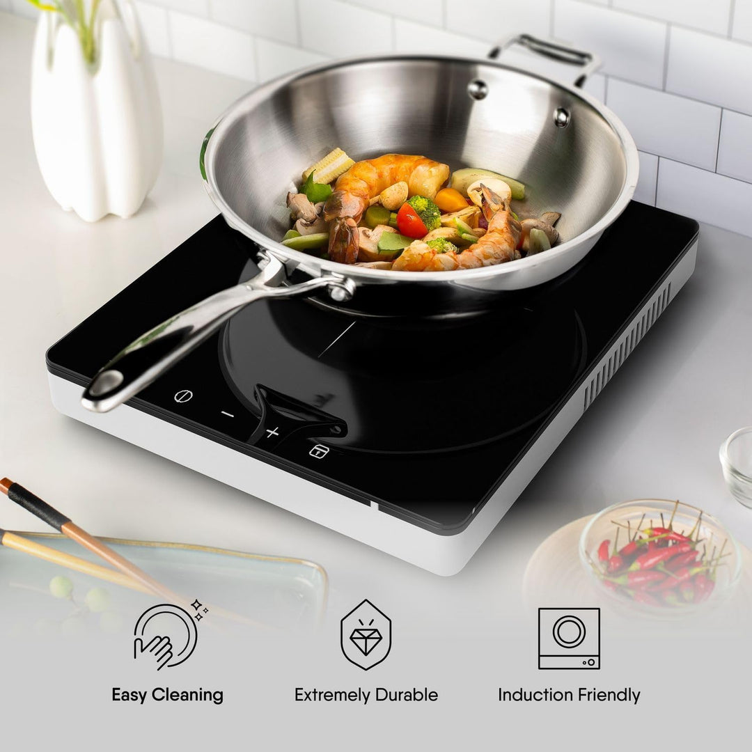 Stahl Artisan Triply Edelstahl-Wok mit Deckel, tiefe Bratpfanne, Induktionsboden, Brat-Wok, Induktio