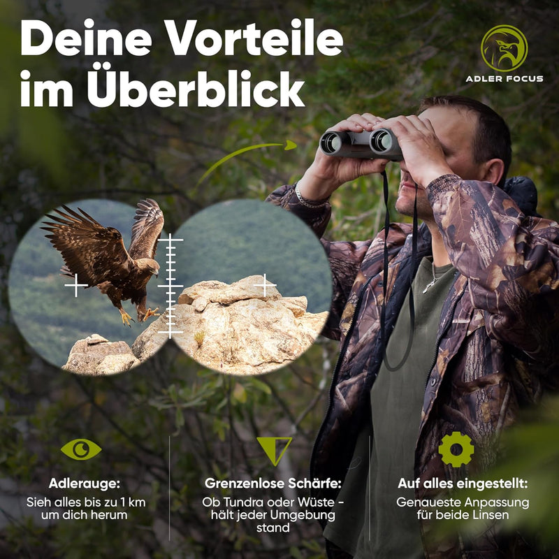 Adler Focus Fernglas 10x25 Erwachsene, Eagle-Eye-Technologie, HD Augenmuschel, BAK4+FMC, Feldstecher
