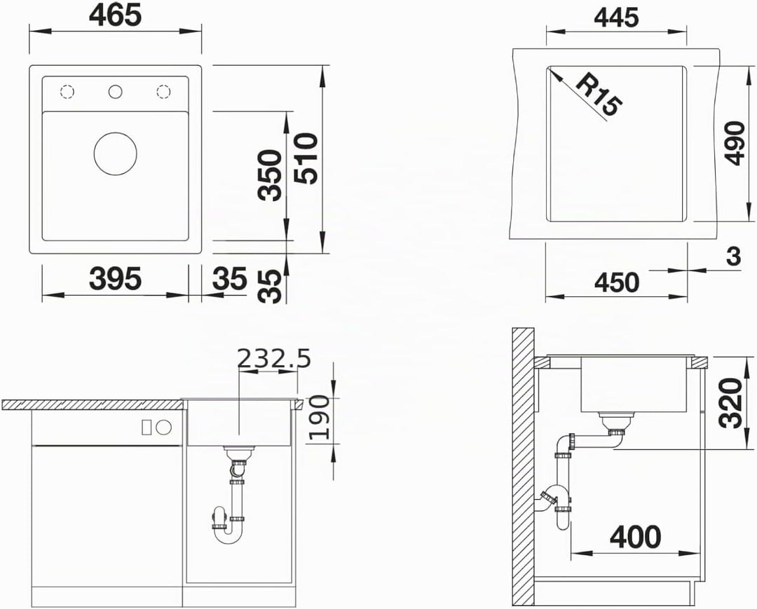 BLANCO DALAGO 45 | SILGRANIT felsgrau | Einbauart: Einbau von Oben | mit Ablauffernbedienung | 45er