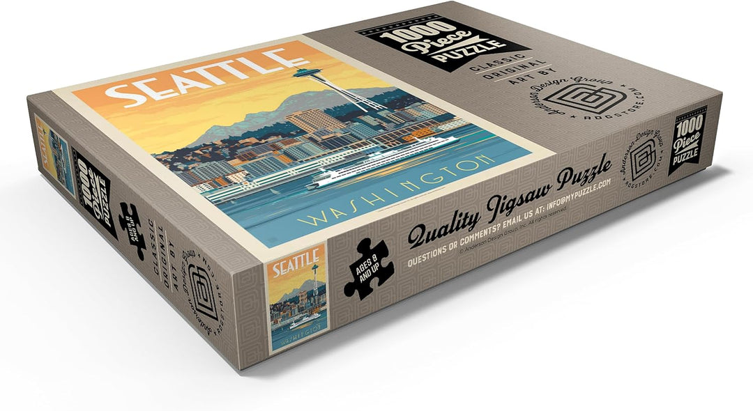 Seattle, WA: Ferry, Vintage Poster - Premium 1000 Teile Puzzle - MyPuzzle Sonderkollektion von Ander