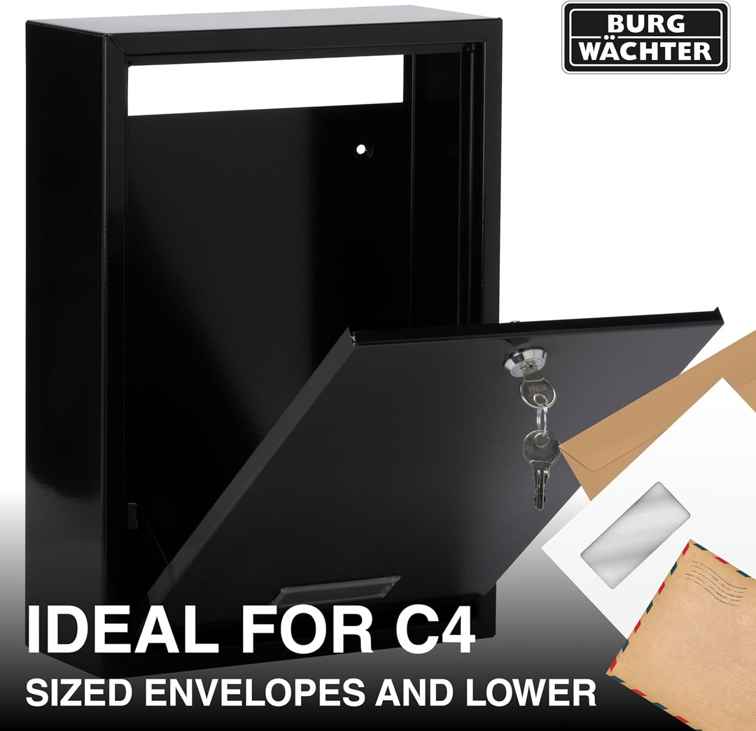 Burg Wächter MB11BK Forth Hintertüre und wandmontierter, abschliessbarer, wetterfester Briefkasten a