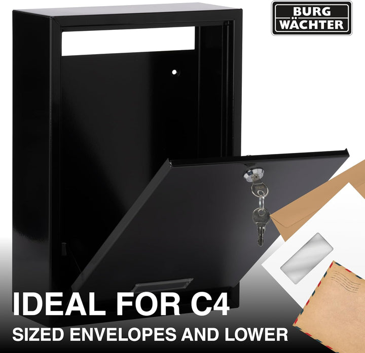 Burg Wächter MB11BK Forth Hintertüre und wandmontierter, abschliessbarer, wetterfester Briefkasten a