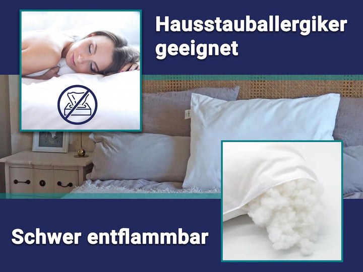 ZOLLNER schwer entflammbares Kopfkissen in 50x80 cm- Polyester - Made in Europe - waschbar bis 60°C