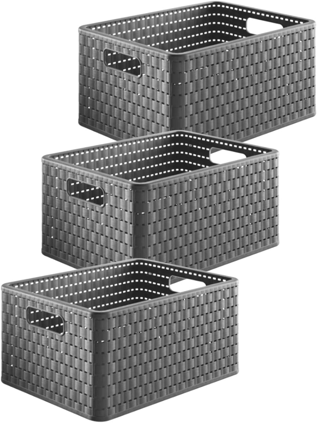 Rotho Country 3er-Set Aufbewahrungsbox 18l in Rattan-Optik, Kunststoff (PP) BPA-frei, anthrazit, 3 x