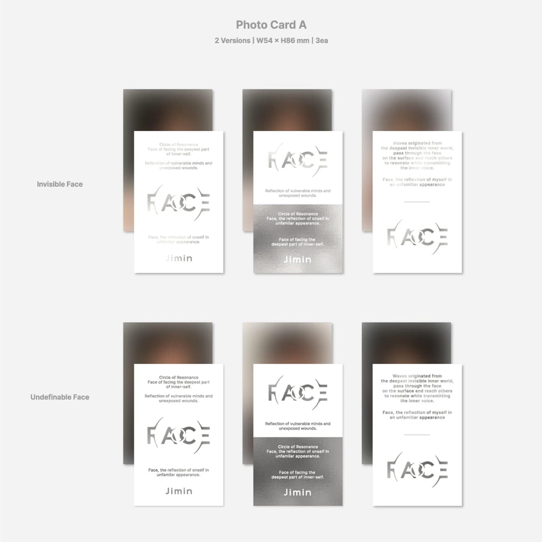 JIMIN OF BTS - [FACE] (Invisible Face Ver.) Photo Book + CD + Photo Card A + Photo Card B + Post Car