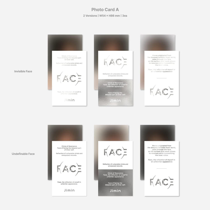 JIMIN OF BTS - [FACE] (Invisible Face Ver.) Photo Book + CD + Photo Card A + Photo Card B + Post Car
