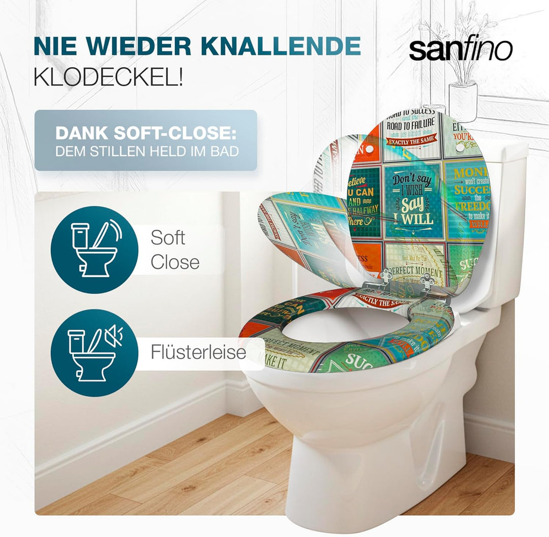 SANFINO® Premium WC Sitz mit Absenkautomatik – hochwertige Toilettendeckel aus Holz, viele bunte Mot