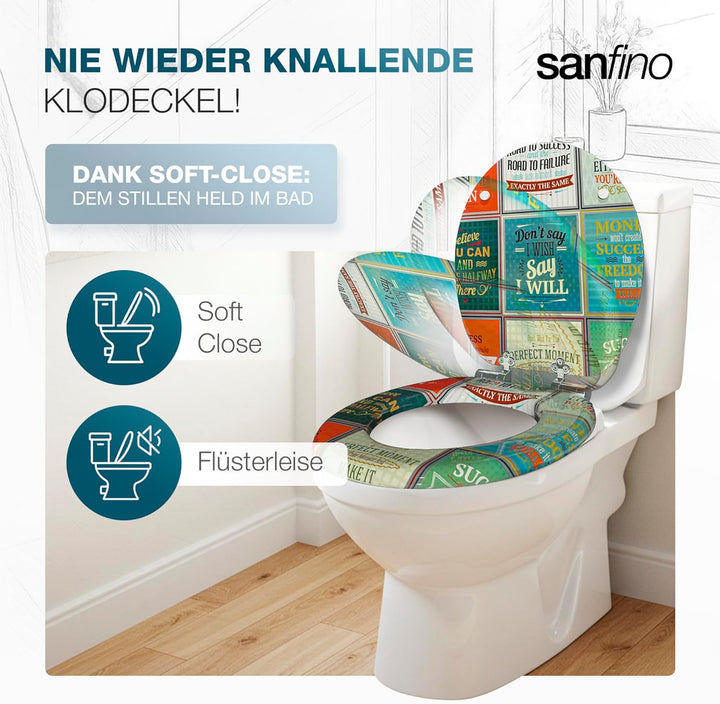 SANFINO® Premium WC Sitz mit Absenkautomatik – hochwertige Toilettendeckel aus Holz, viele bunte Mot