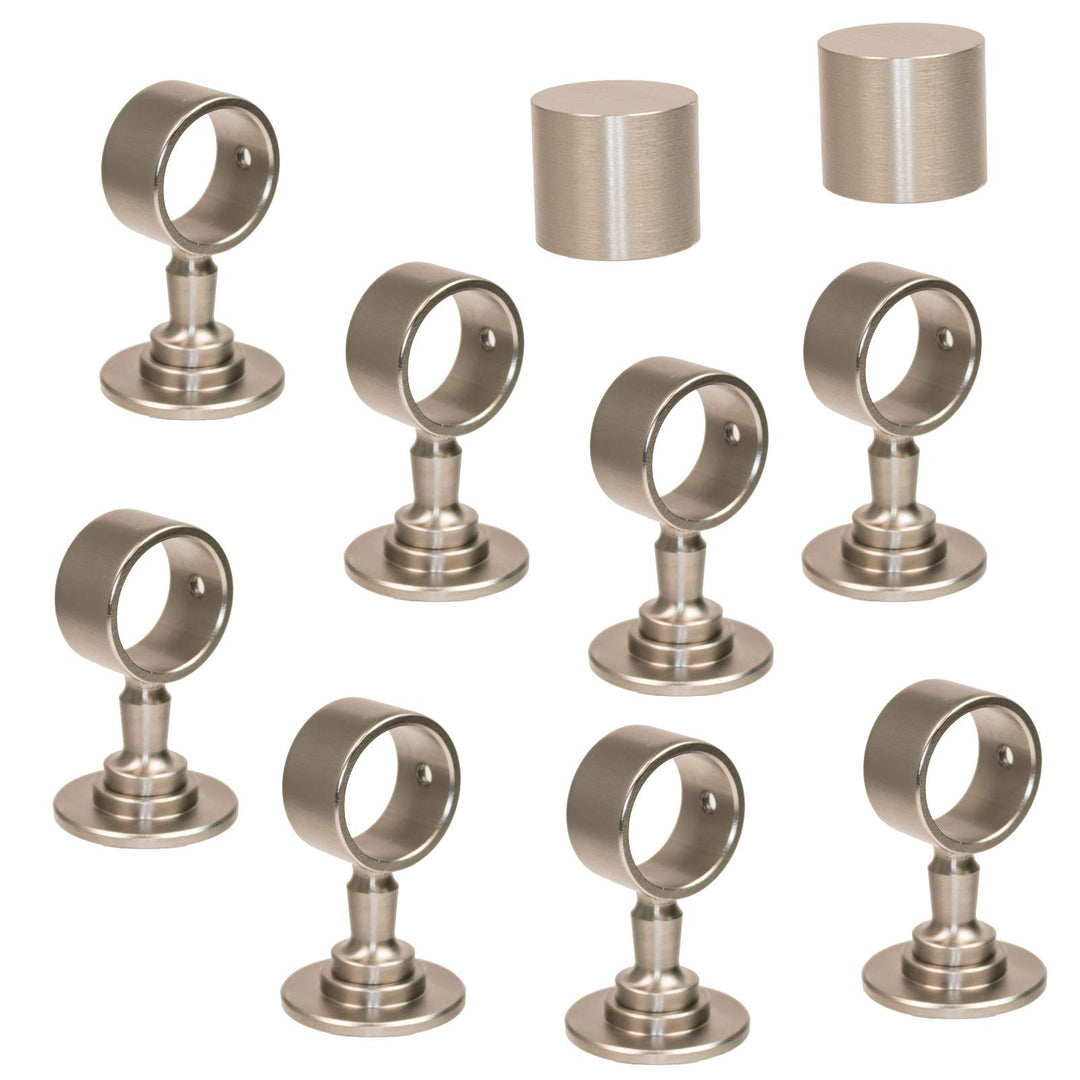 2 Endkappen und 8 Seilträger "Nickel matt" für 30mm Handlaufseil 2 Endkappen & 8 Seilträger, 2 Endka