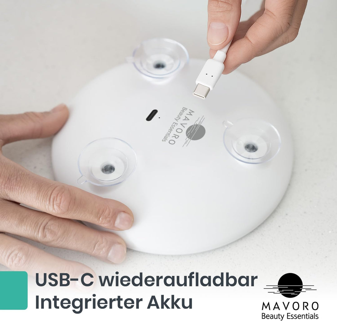 Mavoro 17cm LED Vergrösserungsspiegel mit 3 starken Saugnäpfen | 5X Vergrösserung | Tragbarer beleuc