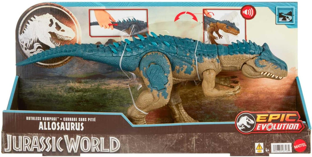 Mattel Jurassic World Kampfaction Allosaurus - Stampfattacke und Lebensechte Bewegungen und wilder A