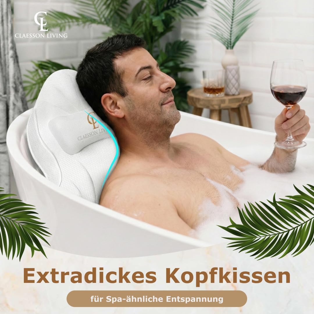 Badewannenkissen Ganzkörper Badekissen (126x41cm) - Badewannenmatte mit Kopfstütze (13cm) unterstütz