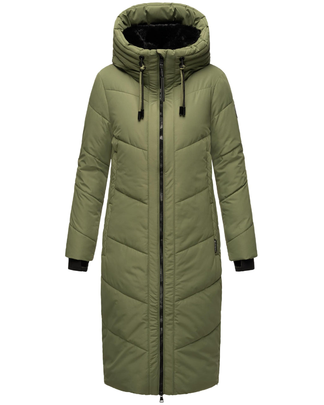 MARIKOO Damen Wintermantel warmer Steppmantel lang mit verstellbarer Kapuze und hohem Kragen Nadaree
