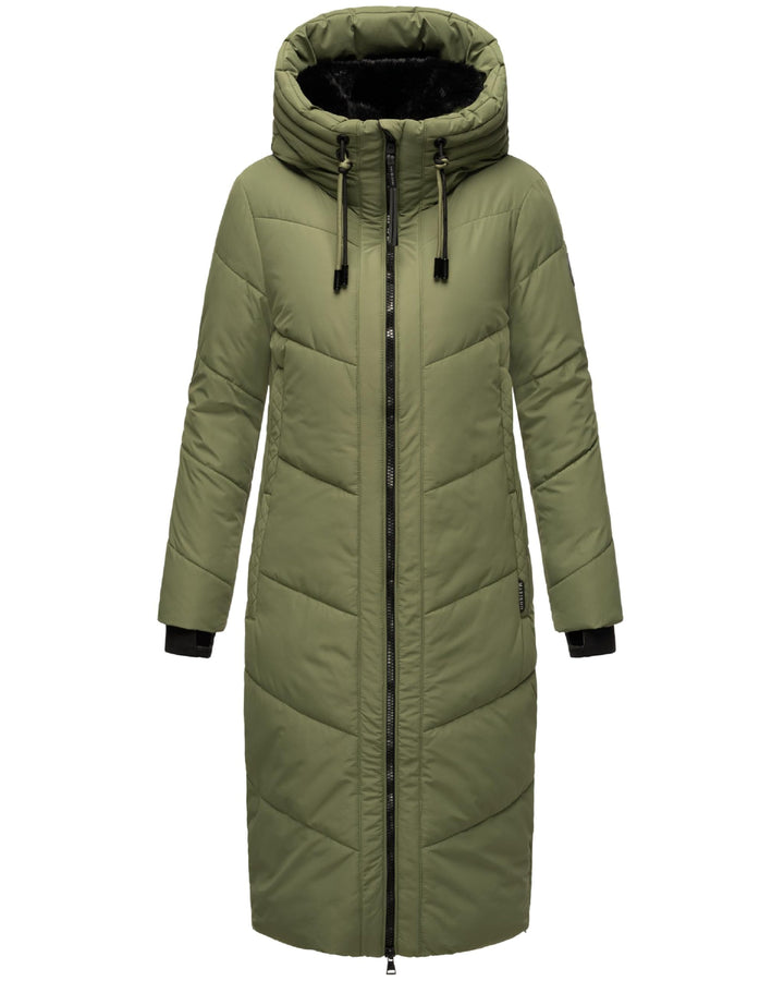MARIKOO Damen Wintermantel warmer Steppmantel lang mit verstellbarer Kapuze und hohem Kragen Nadaree