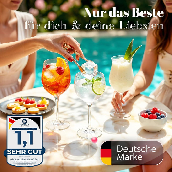 Neighbour’s Friend® Rosa Eiswürfelform XXL – Stylische Eiswürfelform aus Platinsilikon mit Deckel –