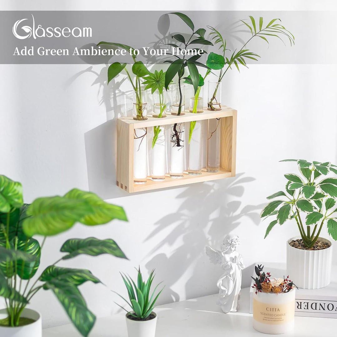 Modern Blumenvase Kleine Vasen Deko Set Vintage Glas Reagenzgläser Für Blumen Mit Ständer Holz Propa