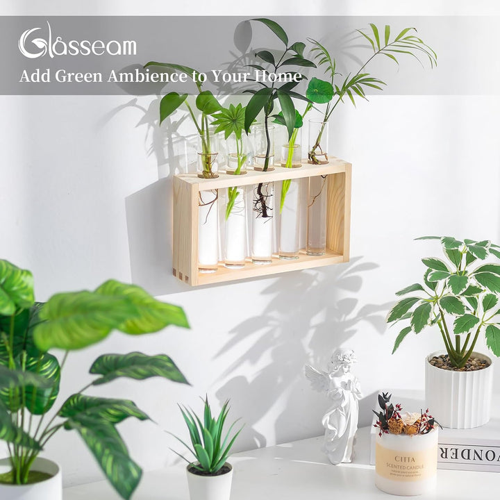 Modern Blumenvase Kleine Vasen Deko Set Vintage Glas Reagenzgläser Für Blumen Mit Ständer Holz Propa