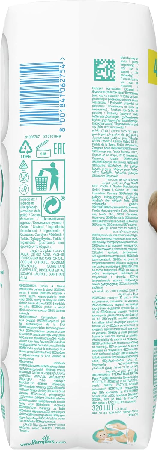 Pampers Sensibel Feuchte Tücher, 3 x 4 x 80 Tücher (960 Wischtücher) 80 stück (12er Pack) Old, 80 st