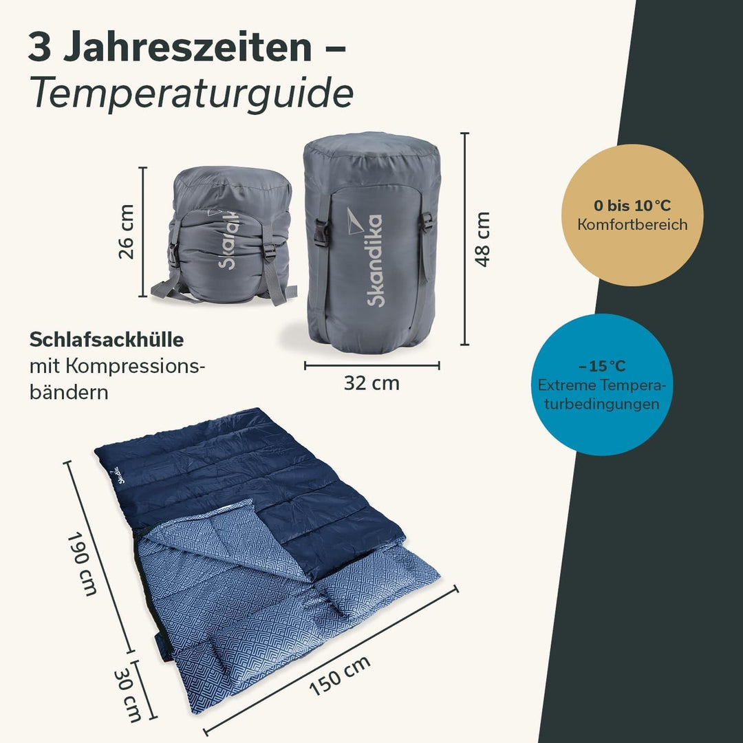Skandika Doppelschlafsack Iceland Double | Schlafsack 2 Personen 3 Jahreszeiten, mit/ohne Flanell, B