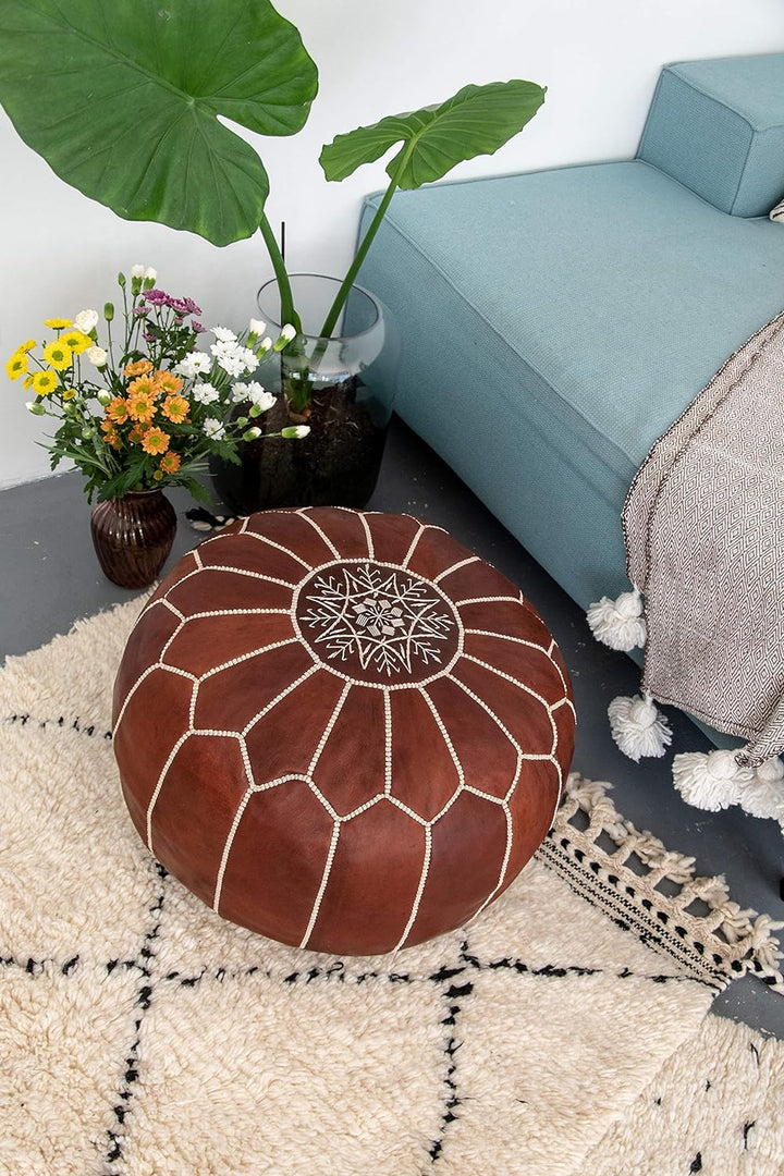 See the Good Echtleder Pouf - Handgefertigt - gefüllt geliefert - Ottoman Sitzsack Fusshocker Puff (