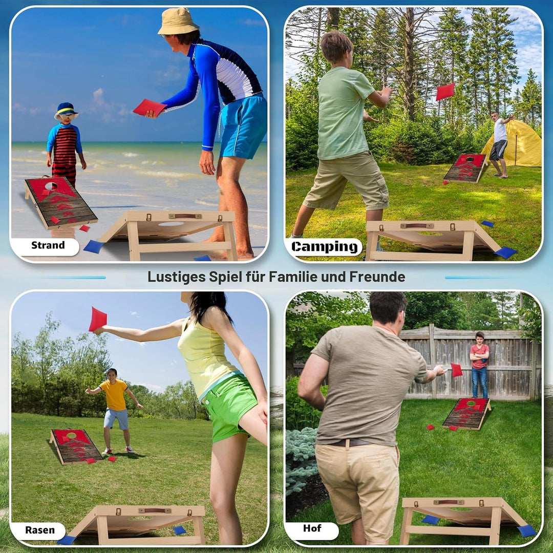 NZQXJXZ Holz Cornhole Set Outdoor, 2 in 1 Cornhole Spiel mit 8 Sitzsäcken &amp; Tragetasche für Hinterho