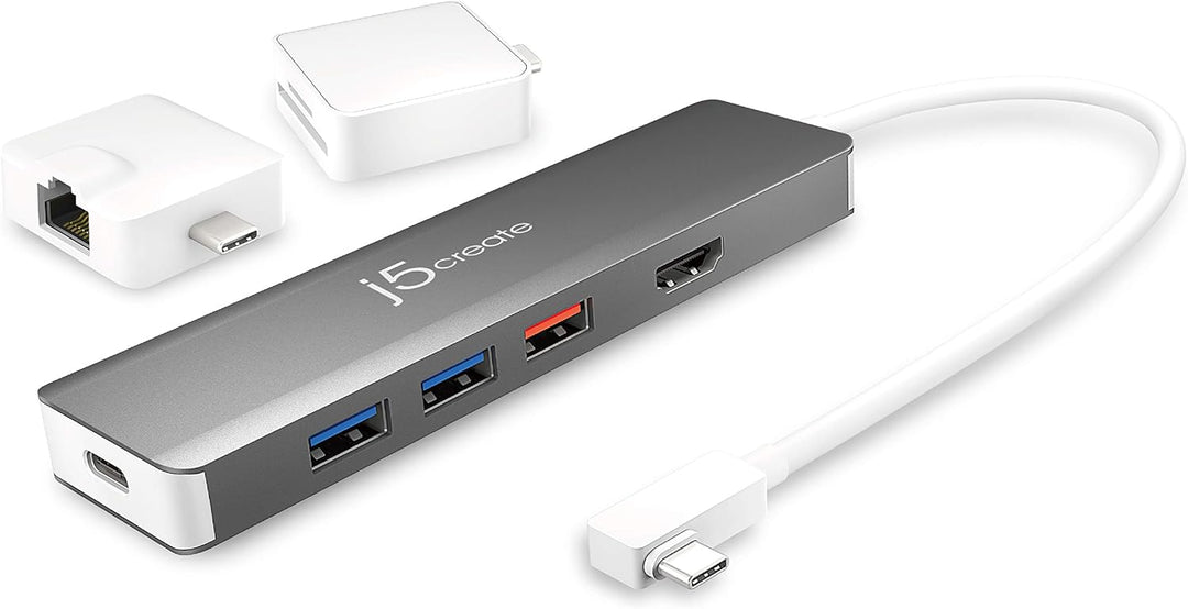 j5create USB-C Gen 2 Hub- Enthält HDMI 4K, USB-A 3.1, Typ-C 3.1, Ethernet und MicroSD/SD 4.0 - Unter