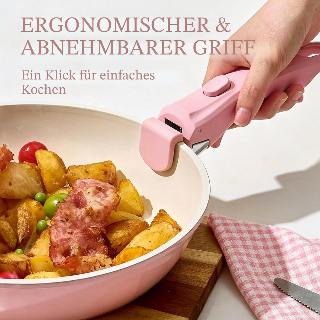 Keramik Topfsets Pfannenset 8 Teilig mit Abnehmbaren Griffen induktionsgeeignet mit Bratpfannen ofen