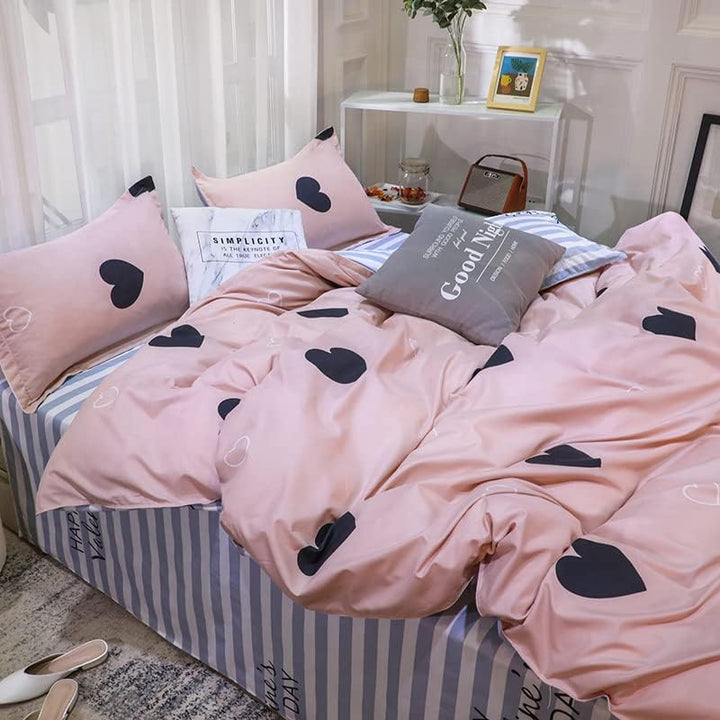 ED-Lumos Bettwäsche 240x220cm 4 teilig Duvet Cover Rosa Herz Bettbezug 240x220cm Set mit Kissenbezüg