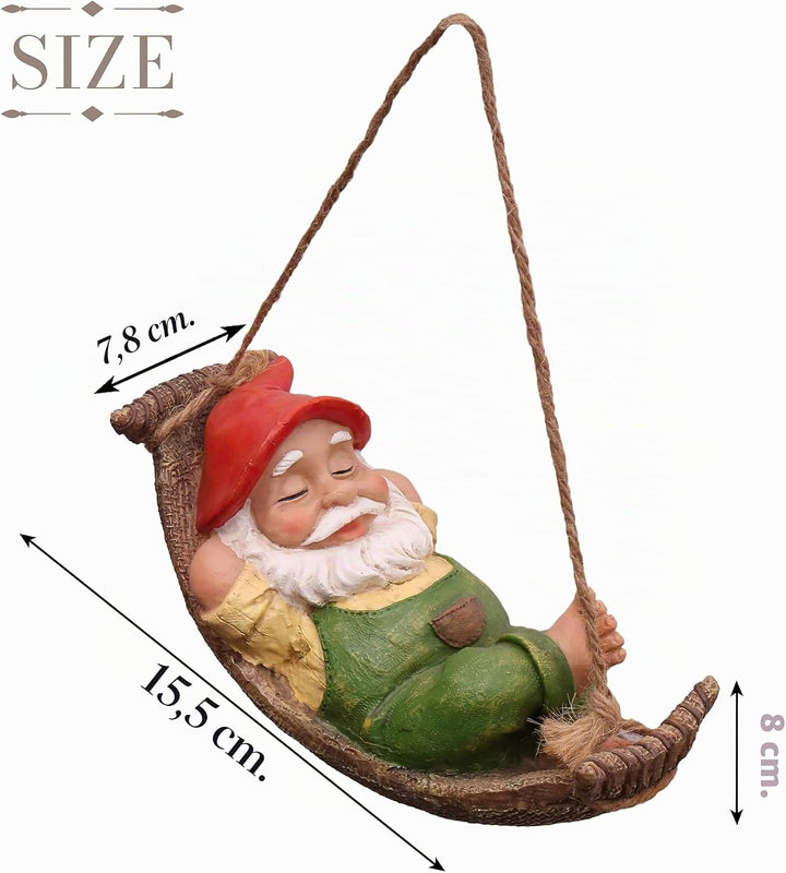 TERESA'S COLLECTIONS Gartenzwerge Gartendeko für Draussen Liegender Zwerg Gartenfigur aus Hängematte