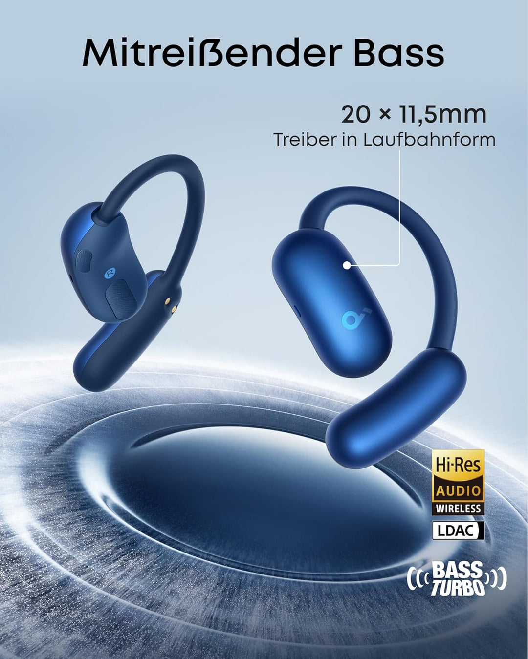soundcore AeroFit 2 by Anker, Open-Ear Kopfhörer, KI-Übersetzung, anpassbare Ohrbügel, Fester Halt,