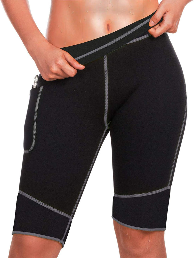 CHUMIAN Damen Gewichtsverlust Sauna Kurz Sporthose Hohe Taille Neoprene Training Hose Leggings Gym T