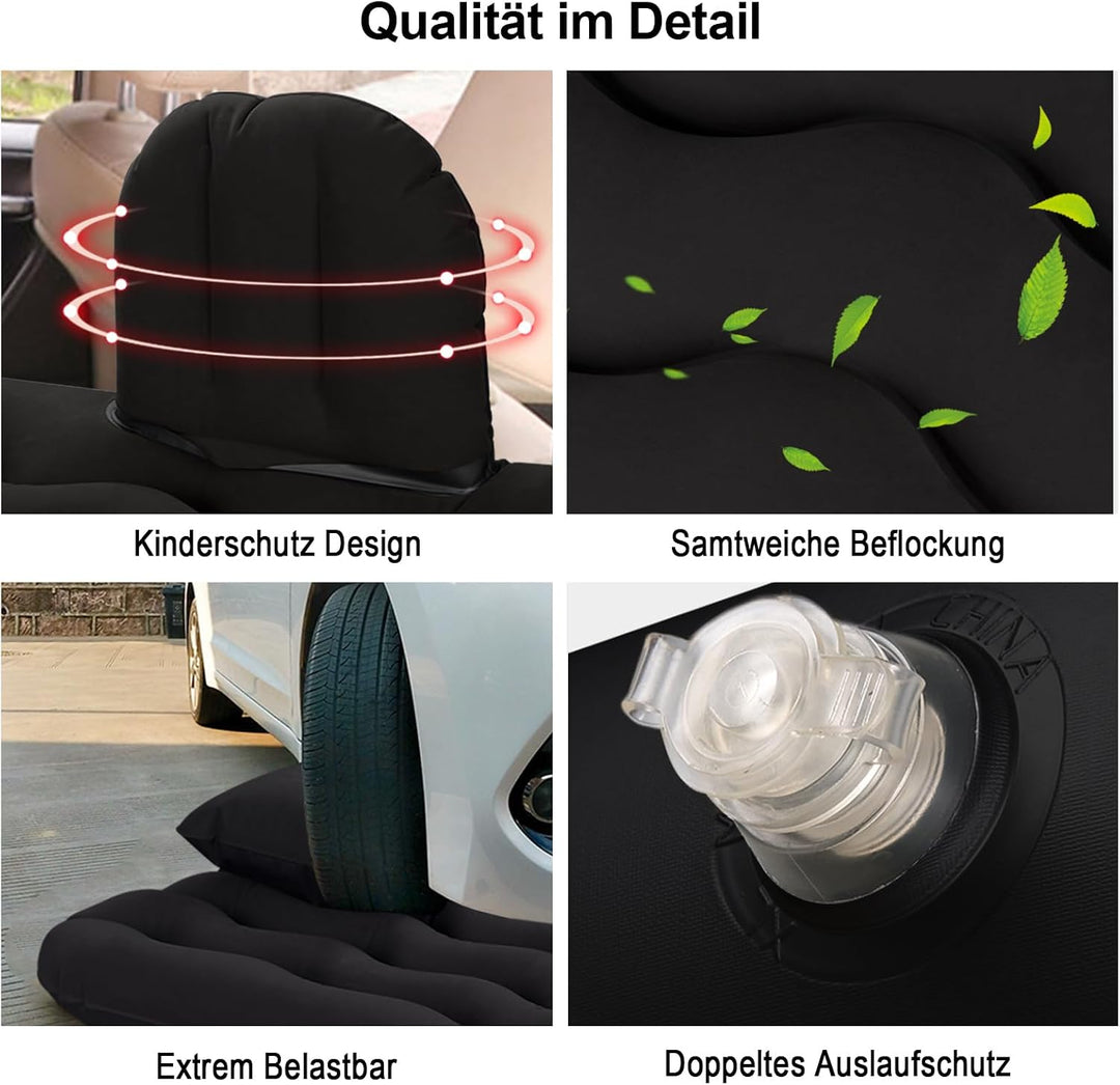 Auto Luftmatratze 138x85cm Aufblasbare Matratze für Rücksitz &amp; Kofferraum, Tragbares Auto Reisebett