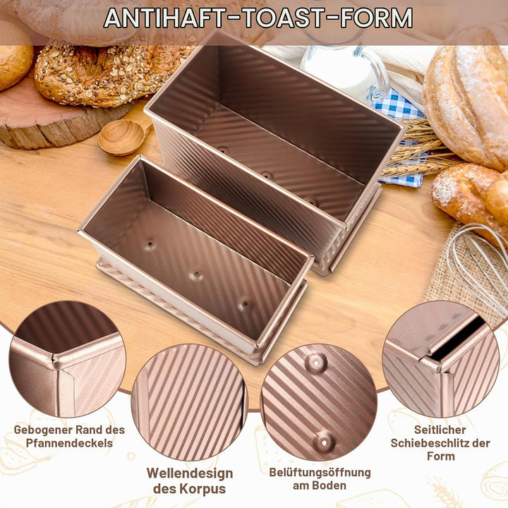Brotbackform mit Deckel, Rechteckig Roségold, Toastbrot Backform Set,Toast Brot Backform Set,4PCS An