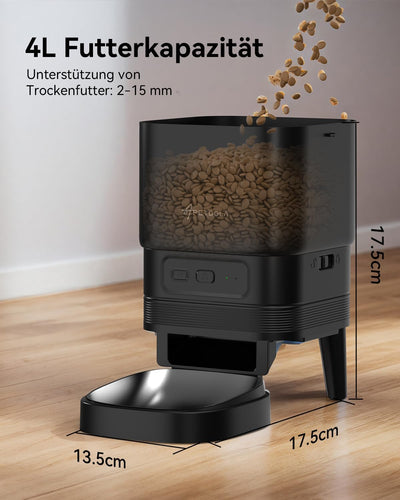 APETDOLA Futterautomat Katze, 2.4G WiFi Katzenfutter mit APP Steuerung, 4L Automatischer Futterspend