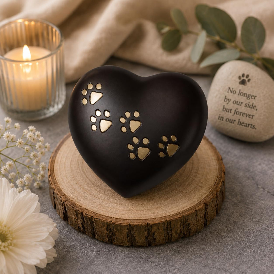 Urn for Ashes Paw Heart Funeral Cremation Memorial Keepsake Pet Dog Cat |Without Stand (Chocolate 5"