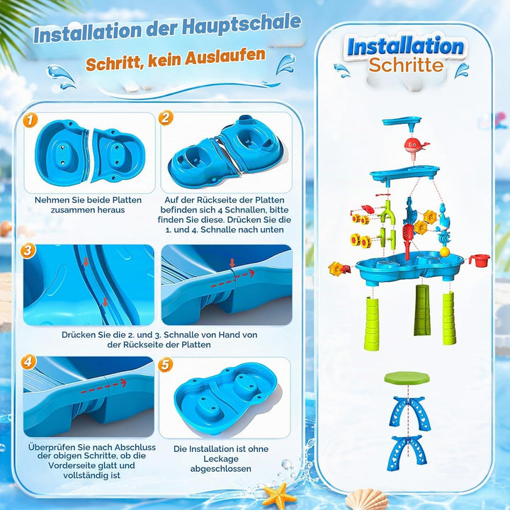 3-Stufiger Sand- und Wasser-Spieltisch für Kleinkinder, Wasserspieltisch Outdoor mit Regen-Effekt &amp;
