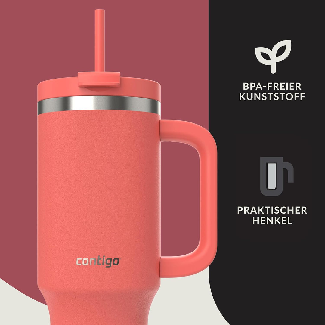 Contigo Streeterville Thermosflasche 1200 ml mit Henkel und Strohhalm | Isolierte Thermo-Trinkflasch
